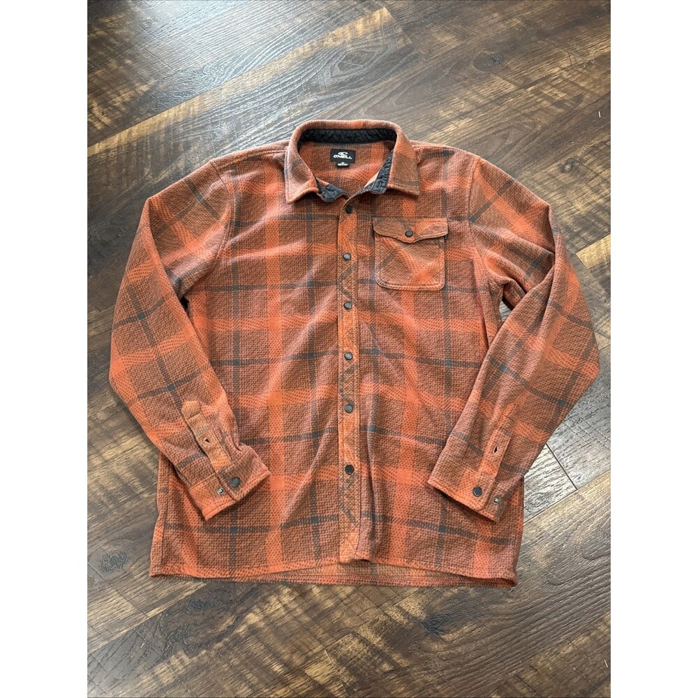 O'Neill Men's Superfleece Flannel Shirt Orange Plaid NWT Sz M
